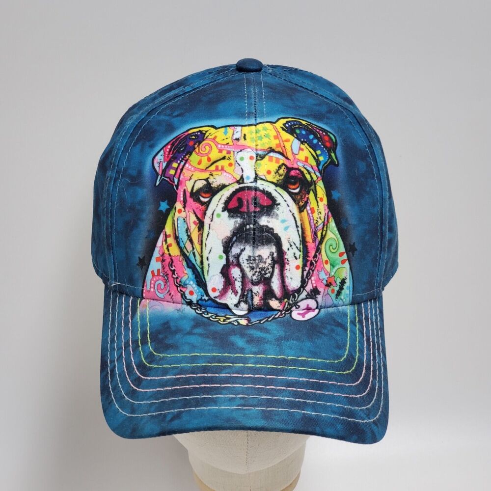 Dean Russo Bulldog Tie Dye Baseball Cap Blue Pop Art‎ Dog Graphic Hat Adjustable